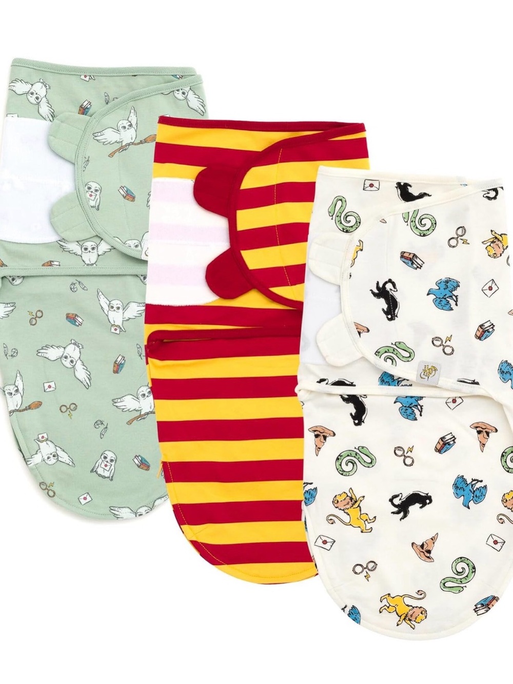 Harry Potter Set of 3 Baby Swaddle Wraps Owl, Red/Yellow Stripe & Wizard